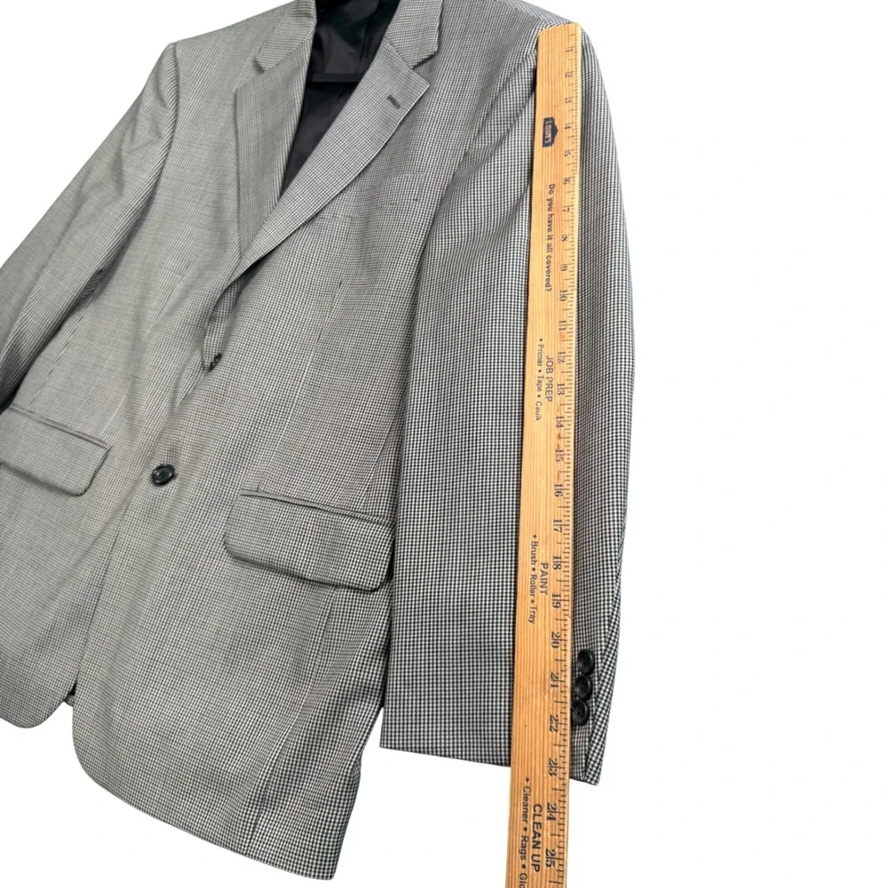 Vintage Stafford Blazer Mens 43R Grey Houndstooth Worsted Wool‎ Blend Sport Coat